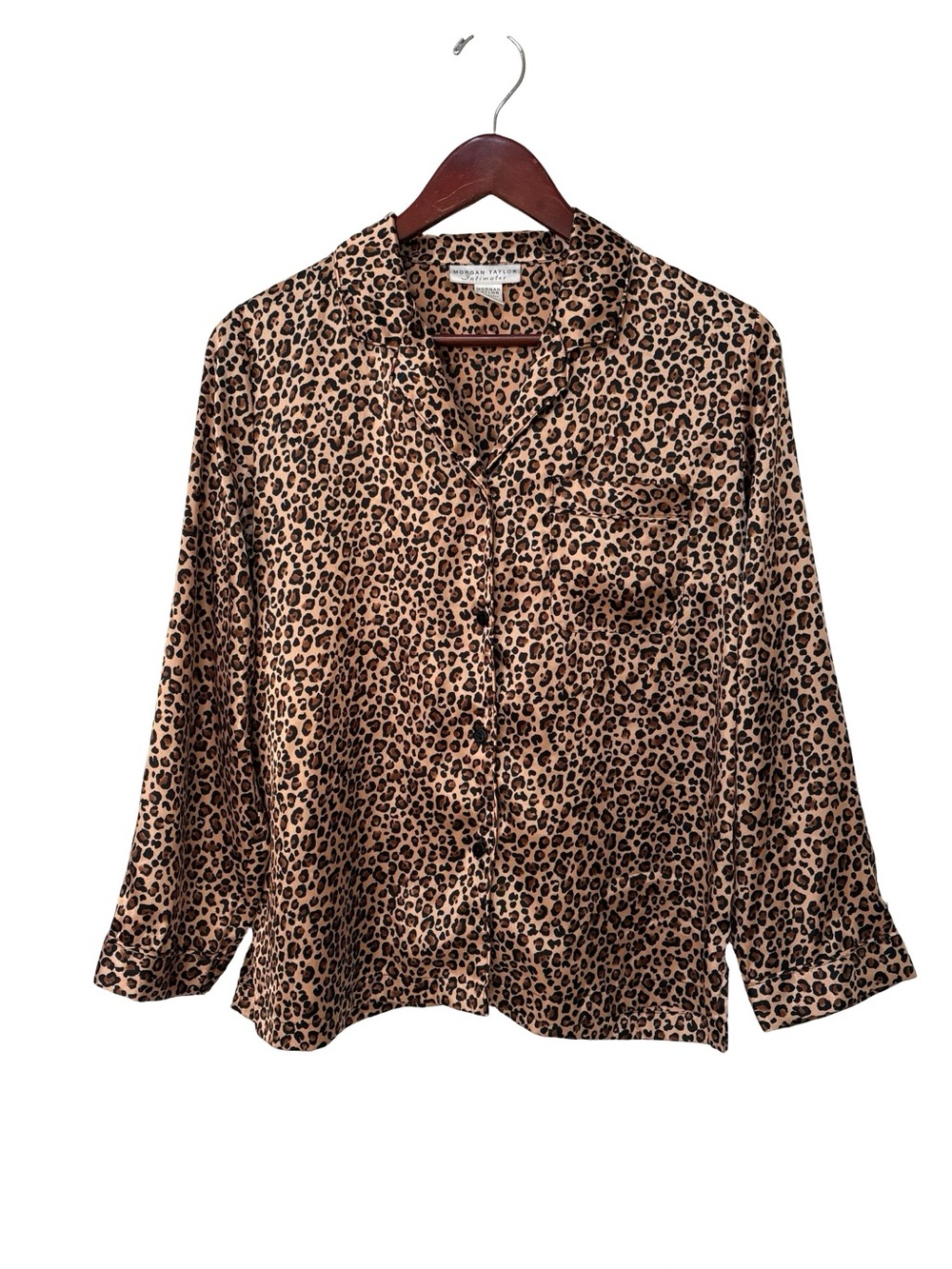 Morgan Taylor Intimates Leopard Print Pajama Top Satin Finish Size M Loungewear